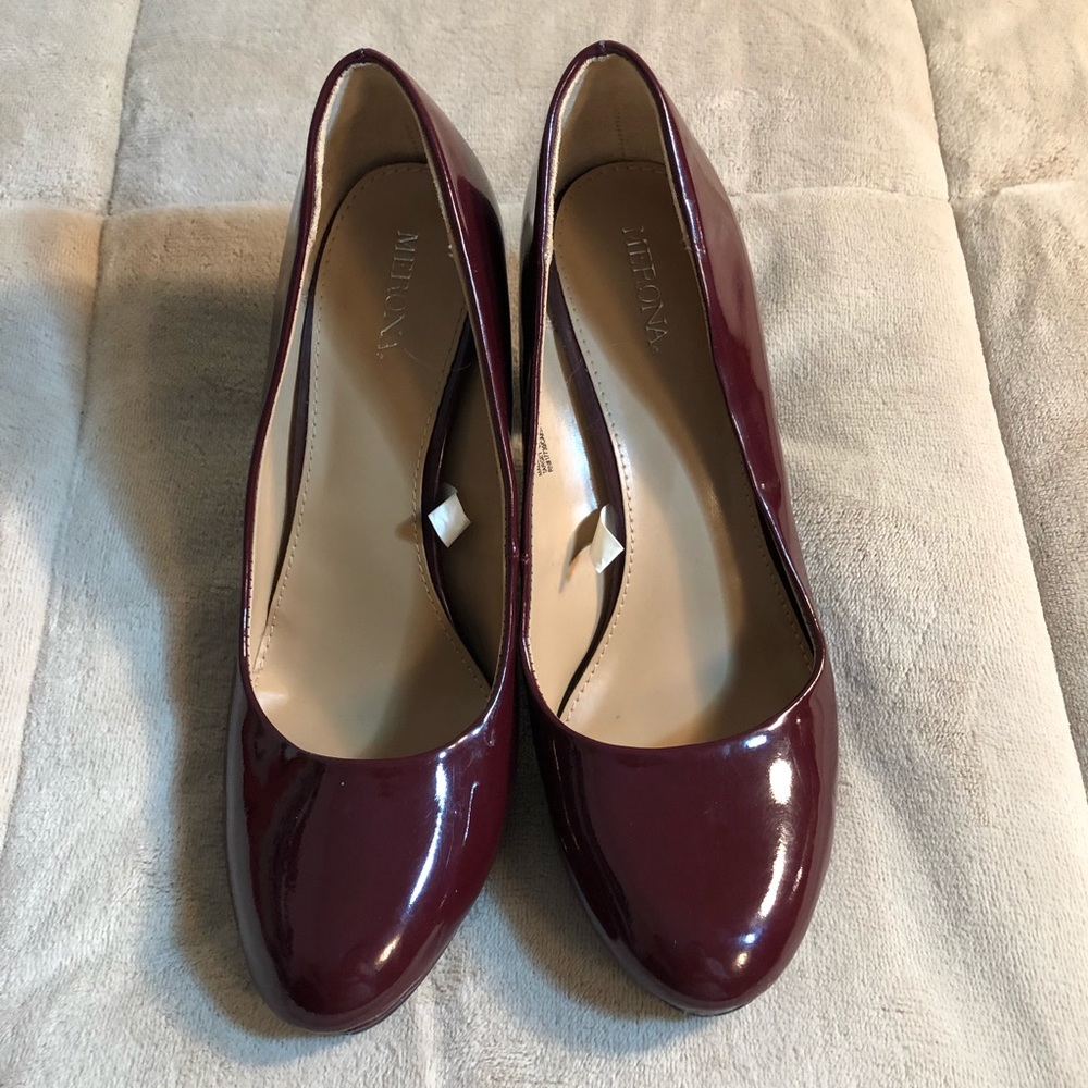 Burgundy heels.